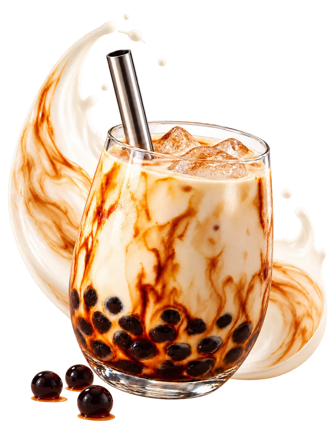 Brown sugar fresh milk with a metal straw and sculptural milk wave